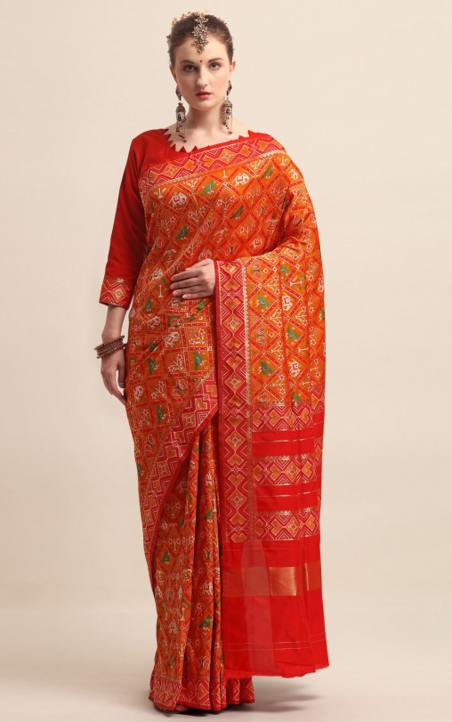 KAPAAHA Woven Figure Patola Saree (Mustard)